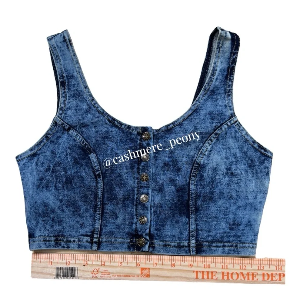 Forever21 Denim Blue Button-Up Crop Tank Top Small